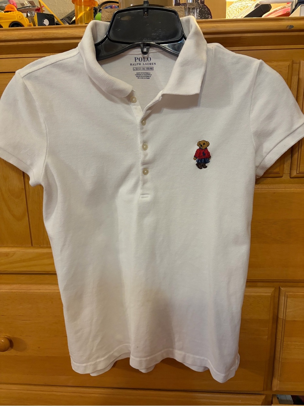 Polo Ralph Lauren Girls' White Shirt w/Polo Bear in Sweater & Skirt Size L 12-14